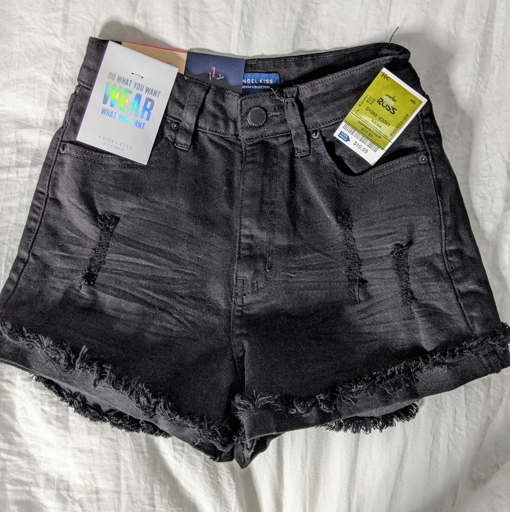 Black High Rise Destructed Shorts